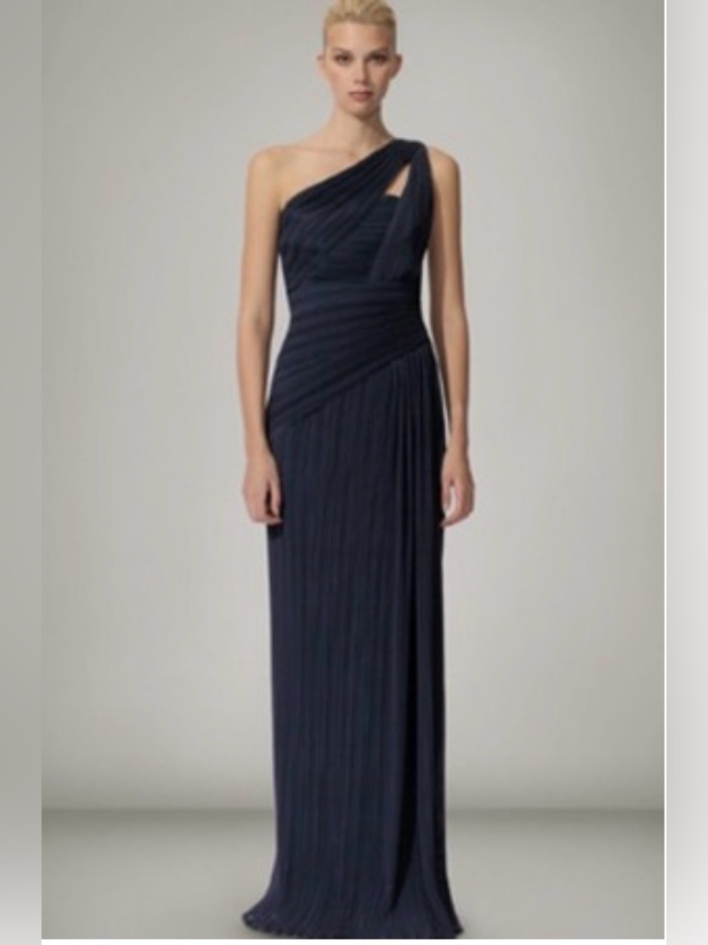 Tadashi Shoji Fortuny One-Shoulder Gown Pleated Formal Dress 14 Wedding Gala